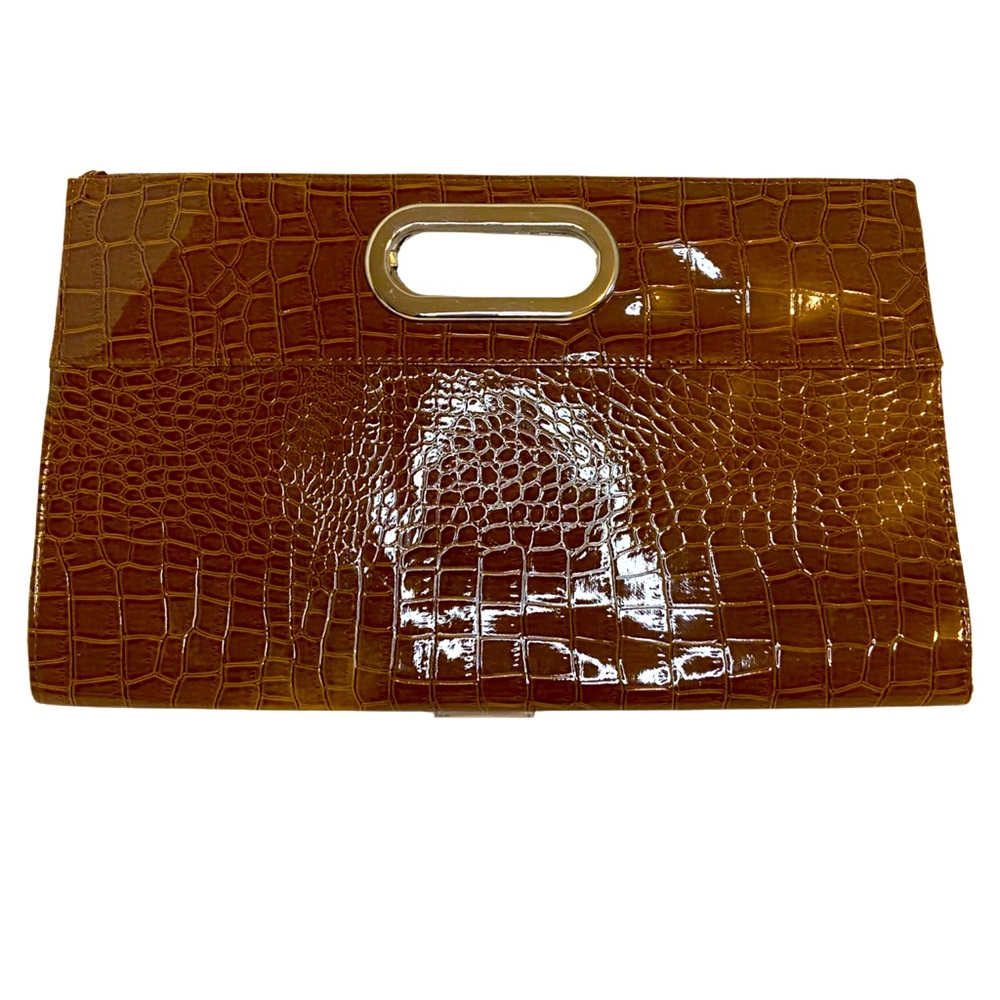 🌟3 FOR $15🌟 Alligator Print Brown Shiny Clutch Handbag